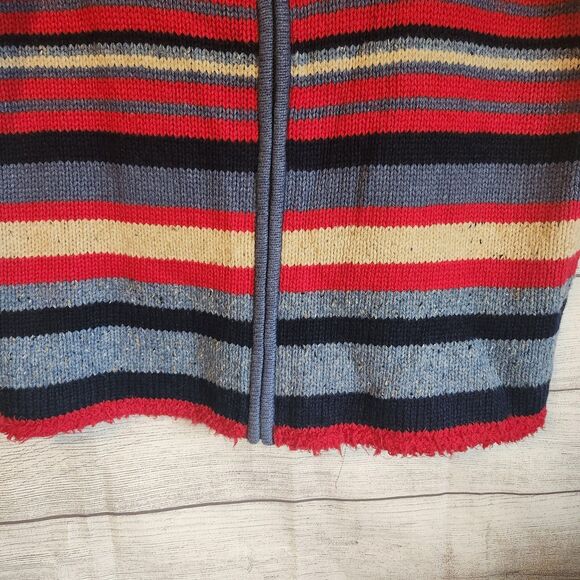 Breckenridge L red striped ramie wool blend vintage Y2K zip cardigan - Picture 2 of 7